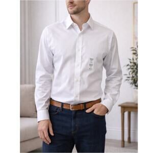 New CALVIN KLEIN Men's White Long Sleeve Button Down Dress Shirt 16 32/33 L